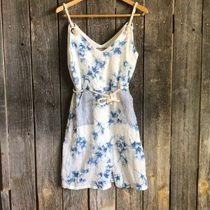 White/Blue floral dress with rope tie paper crane